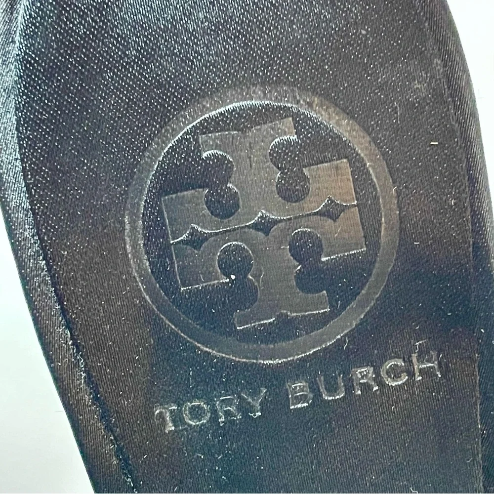 Tory Burch Black and Metallic Brown T‑Strap Heels